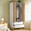 198 cm H Modern 2-Door Wardrobe with 2 Drawers and Solid Wood Legs, White & Natural Wood