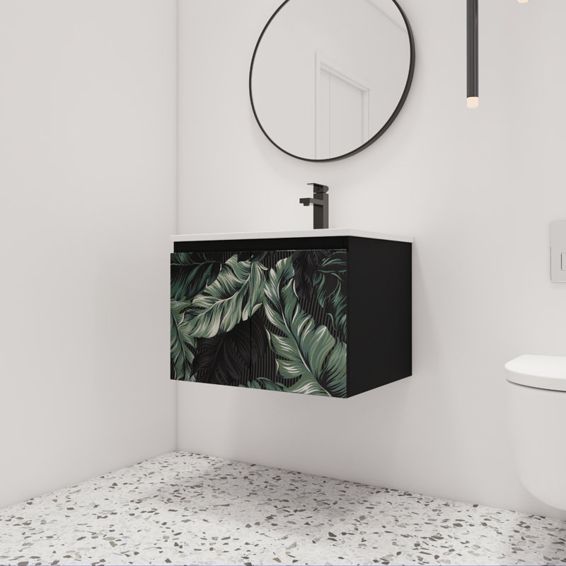 Kaminsky 24" Single Sink Wall Mounted Bathroom Vanity,Floating Vanity with 2 Doors and White Ceramic Sink Top