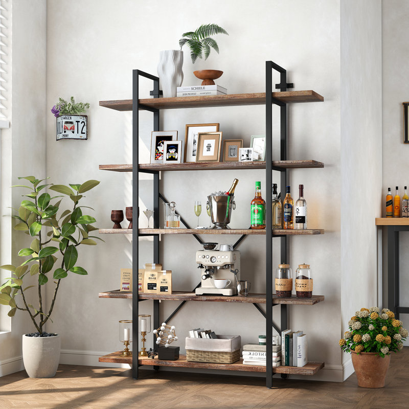 Nuttall Vintage Industrial Etagere Bookcase for Living Room, Office, Kitchen, (5 Shelves) 70” H x 47” W x 13” D