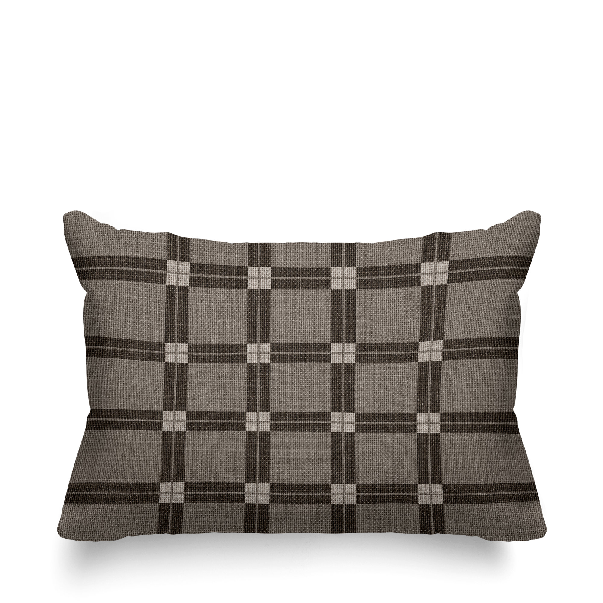 Plaid Indoor/Outdoor Lumbar Throw Pillow, Umber, 18"H x 25"W