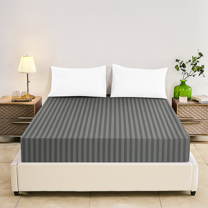 Tabbitha Striped Microfiber Standard Fitted Sheet, Charcoal, Single (3')