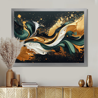 «Gold Green Temporal Fluidité II», art abstrait à l'encre liquide