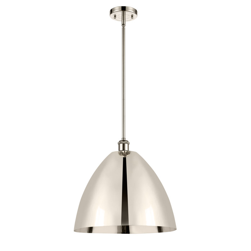 Luminaire suspendu conique à 1 lumière, Nickel poli, Nickel poli