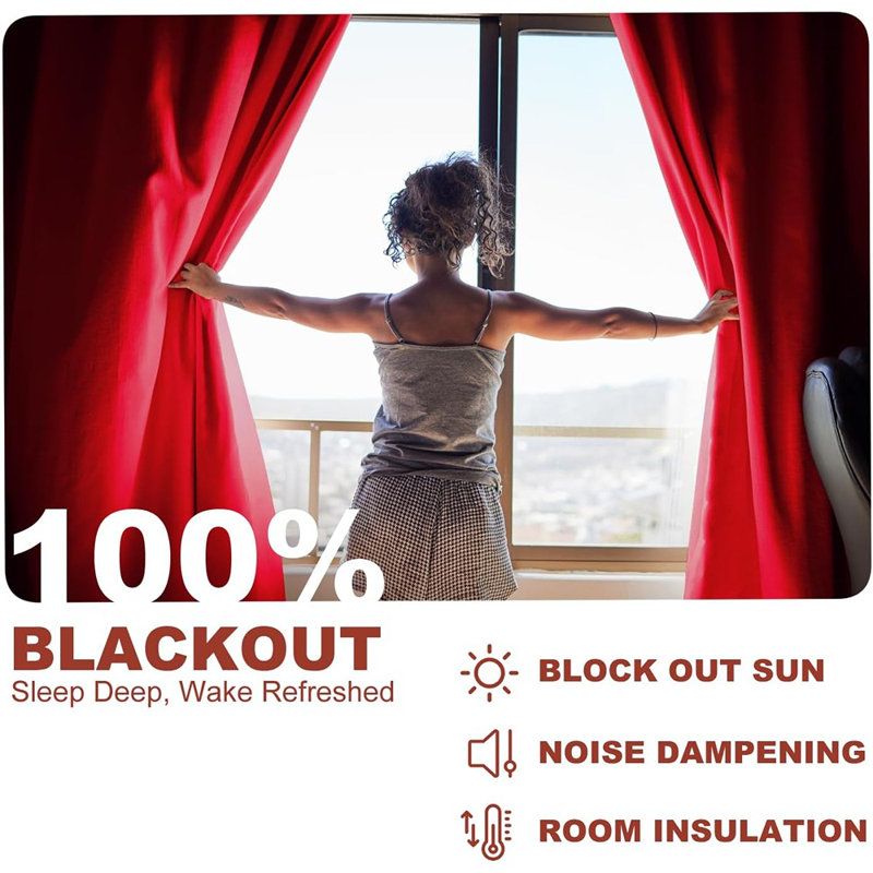 Rideau occultant rouge - 1 panneau à œillets, isolant thermique, obscurcissant, Rouge, L 52 po x L 84 po
