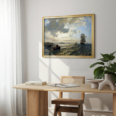Paysage marin avec des voiliers-Hans Gude-Toile tendue avec châssis-c. Fin du 19e siècle