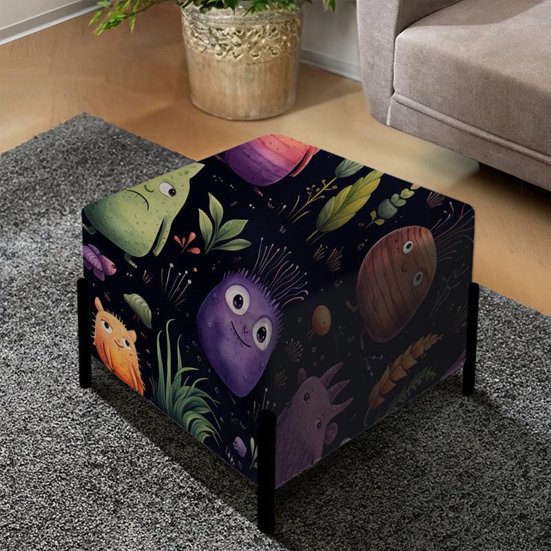 Cute Monsters Pattern For Kids Bedroom - Kids Bedroom Square Ottoman