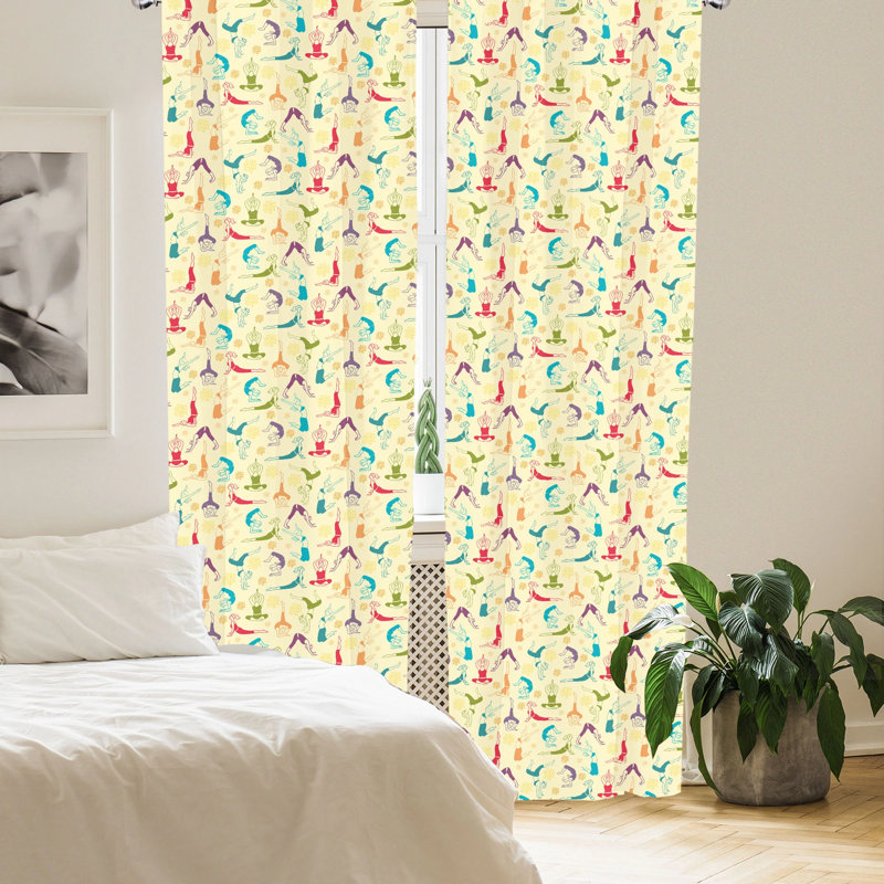 Multicolor Yoga Pattern Room Darkening Polyester Curtain Panels, 84"