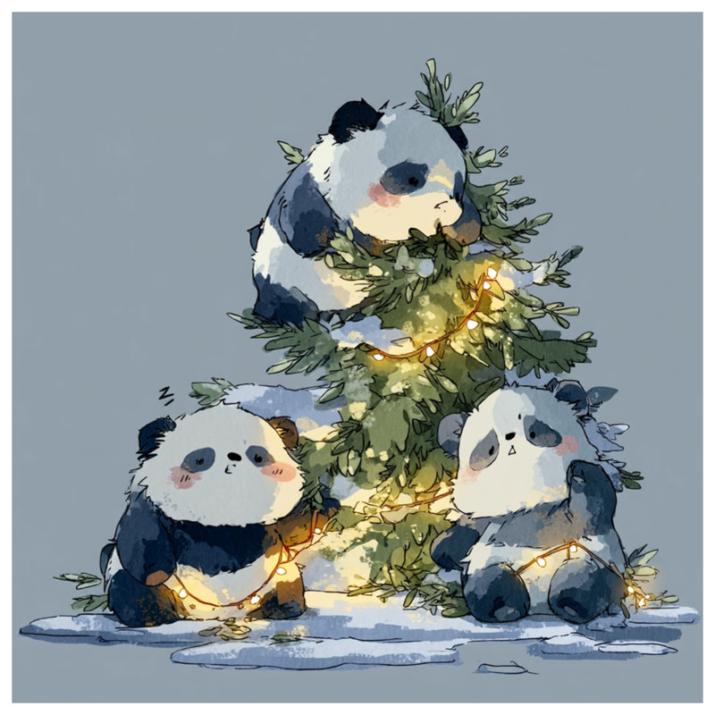 Pandas avec couvre-lit de Noël avec panda, Très grand lit