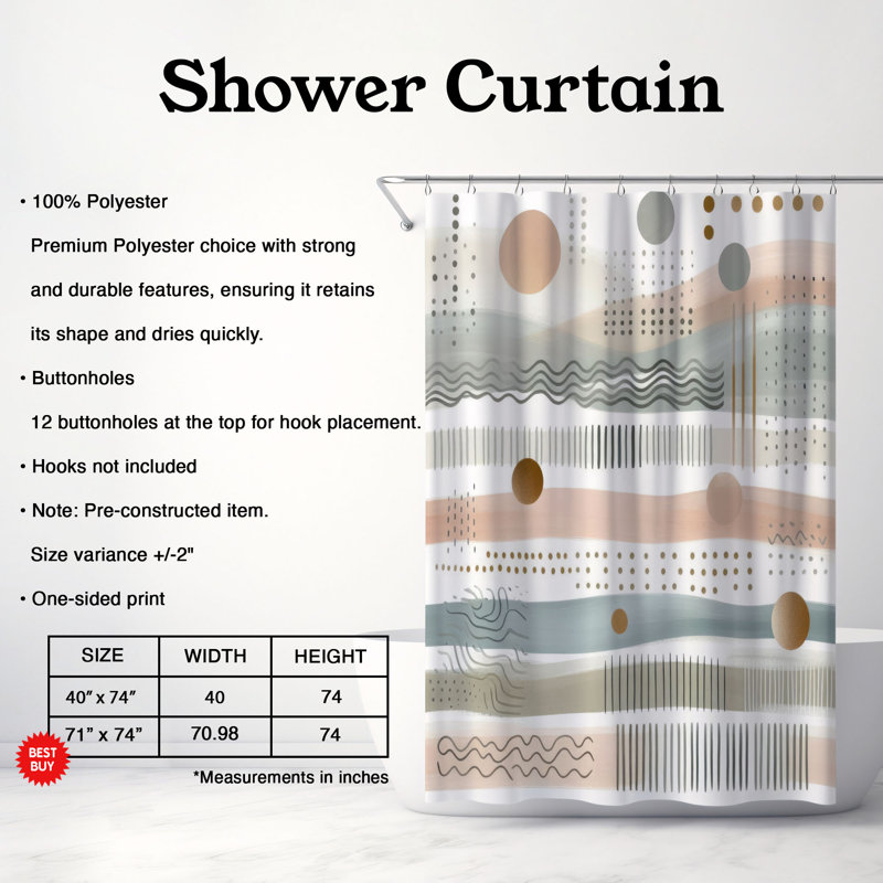 Rideau de douche standard 1 pièce Neutral Tones, H 74 po x l 71 po