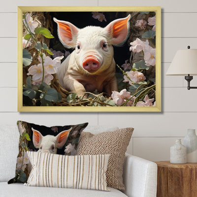 Cute Pig Playing In Flowers II - Animals Wall Decor