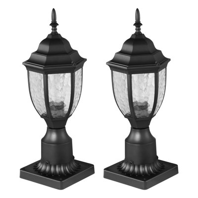2 Pack Dusk To Dawn Outdoor Post Light, 15.35 In, Waterproof Lamp Post Light Fixtures With 3.5 In Pier Mount Base Glass Shade, Lightning-Proof Exterior Pole Column Light For Patio Garden Pathway
