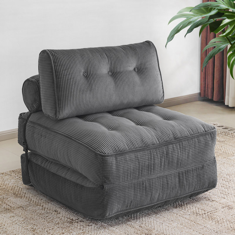 Portable Folding Sofa Bed, 3-In-1 Convertible Sleeper Chair Bed with Pillow for Small Spaces, Gray