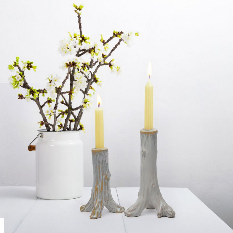 Tall Glazed Gray Ceramic Tabletop Candlestick