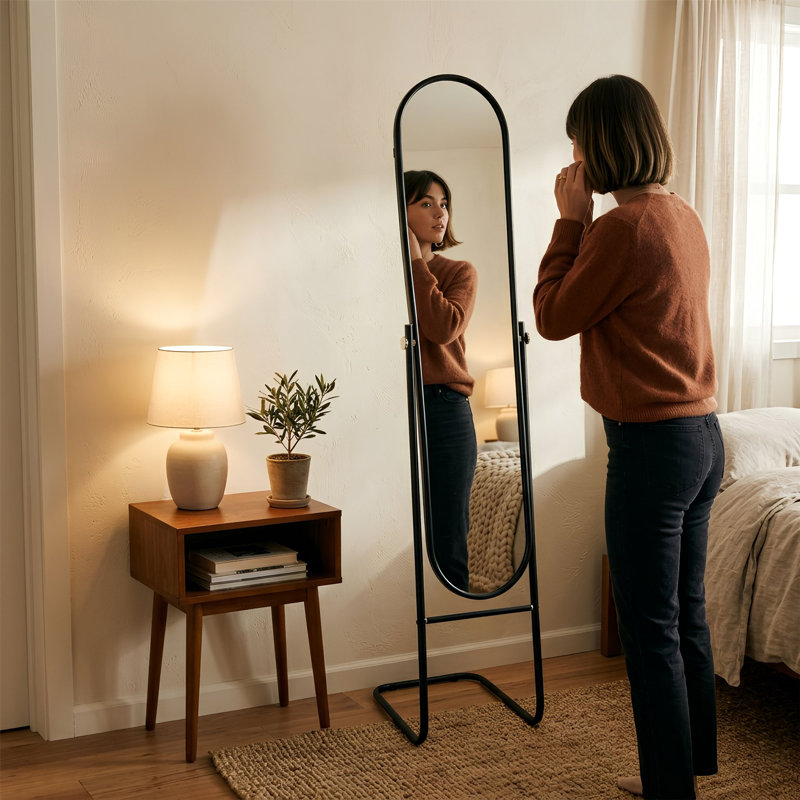Harbour Housewares Round Full-Length Mirror, Black