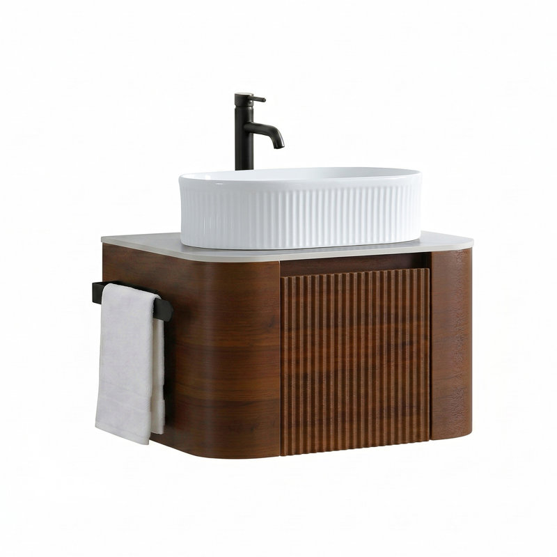 Meuble-lavabo 24 po avec lavabo, armoire murale avec porte-serviettes gratuit, lavabo simple en céramique ovale, sans bonde ni robinet, pré-assemblé