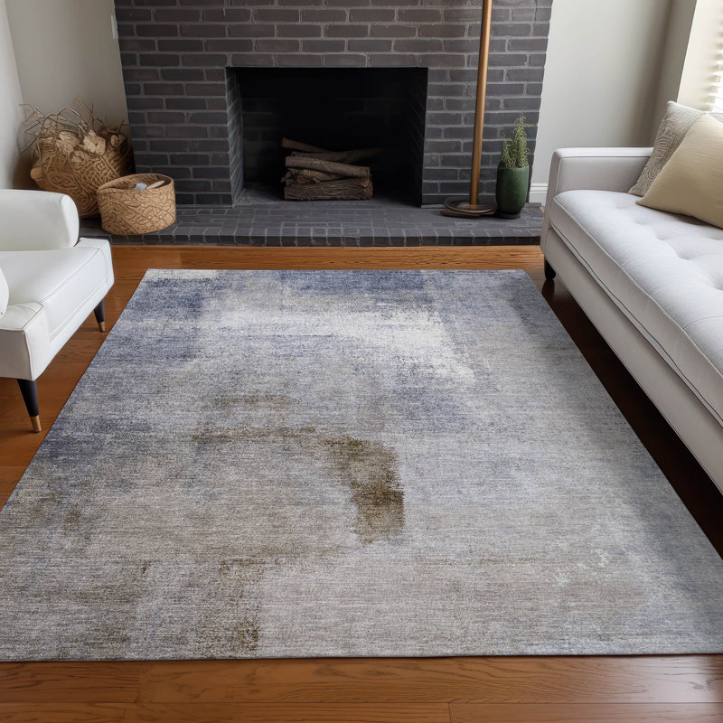 Tapis bleu Prisco lavable à la machine de qualité supérieure, Rectangle 10 pi x 14 pi