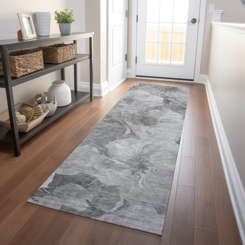 Tapis gris intérieur / extérieur lavable à la machine Claudian ACN1542, Tapis de couloir 2 pi 3 po x 7 pi 6 po