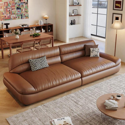 Canapé modulaire brun en cuir véritable
