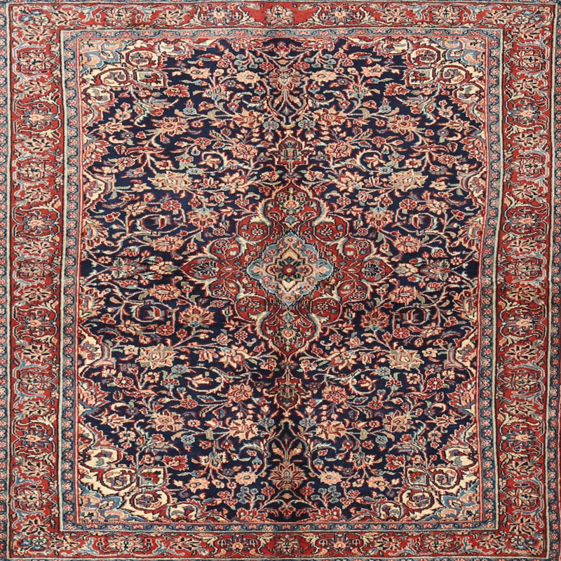Tapis oriental en laine rouge Bosco, Carré 7 pi