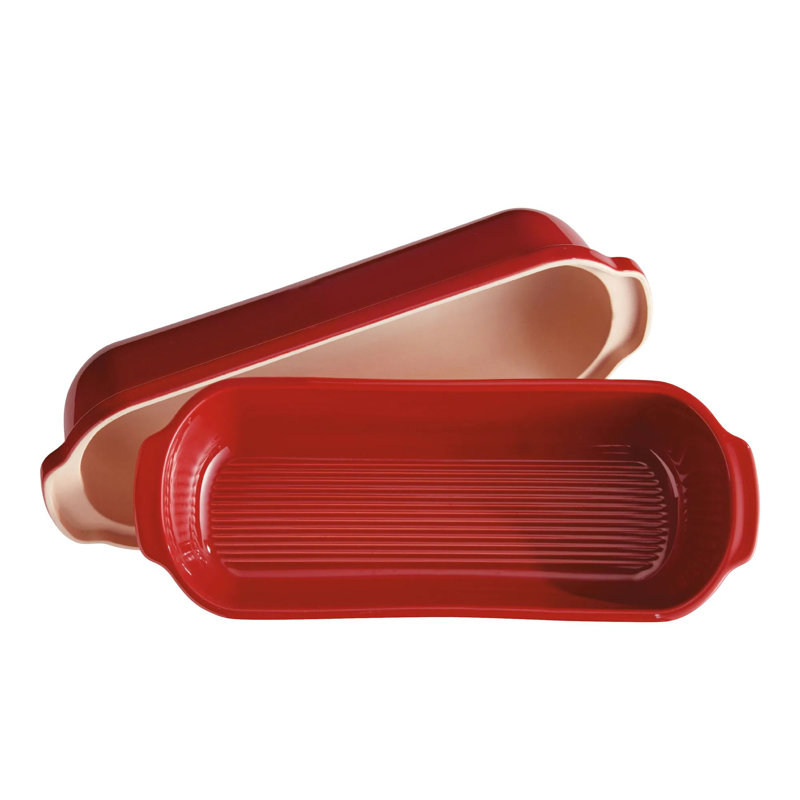 Emile Henry 15" Rectangular Italian Bread Loaf Baker, Dishwasher Safe, Charcoal, Red