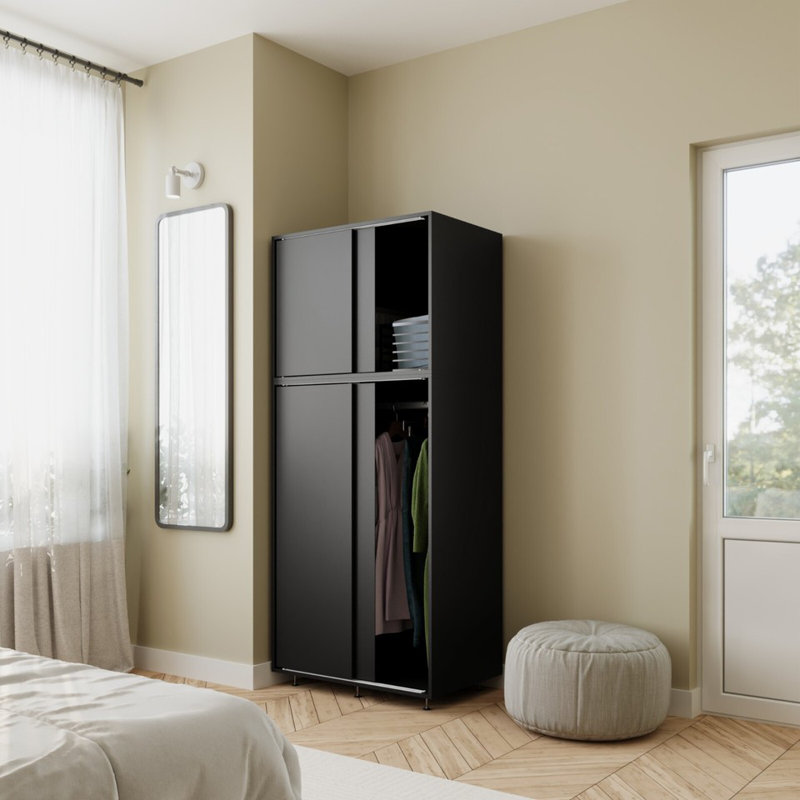 4 Door Solid Wood Wardrobe, Black