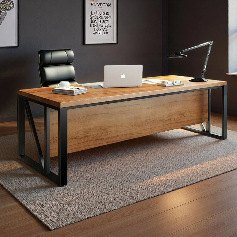 Bureau minimaliste de style industriel, 29.53" H x 78.74" W x 31.5" D