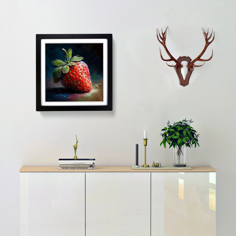 Strawberry Palette Knife Painting - Framed Print, Black