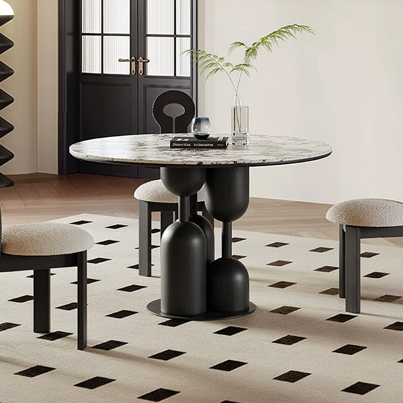 Black Round Sintered Stone Dining table, 29.53"H x 39.37"L x 39.37"W