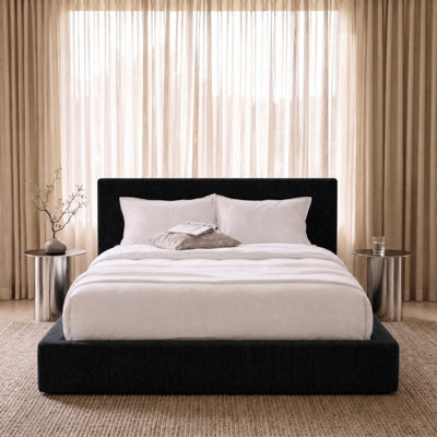 Airframe Queen Bed Frame With Ergonomic Angled Foam Cushioned Headboard, Minimalist Design Platform Bed Frame, No Box Spring Needed, Easy Assembly (Onyx Black)