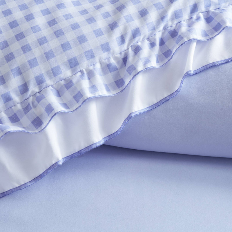 Ensembles de literie romantiques pour lit simple / simple TG, édredon en microfibre douce à volants Vichy