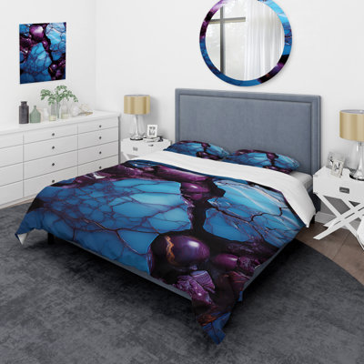 Ensemble de housse de couette bleu et mauve sans soudure Marble River I - Abstract Modern Shapes