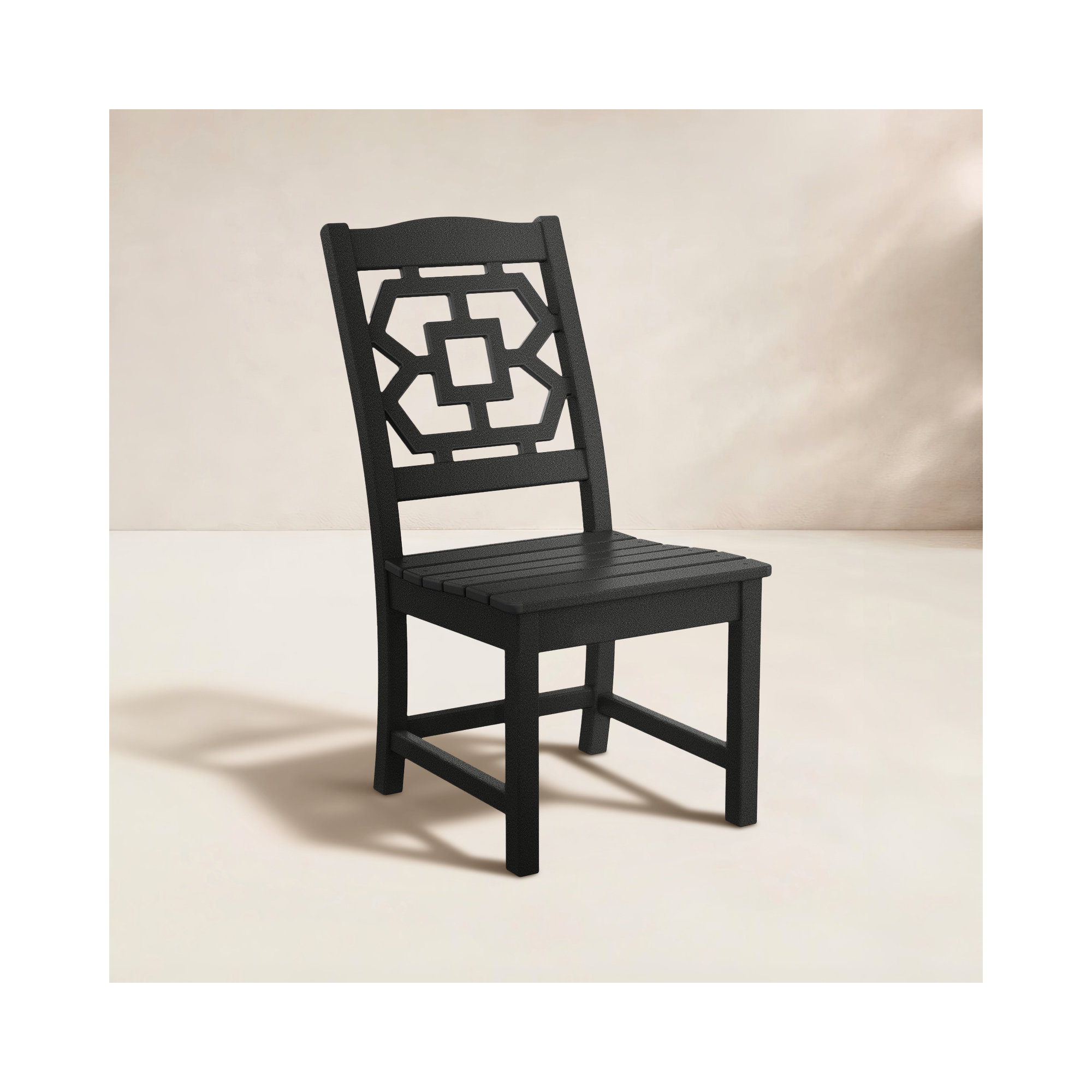 Chinoiserie Outdoor Dining Side Chair, Black