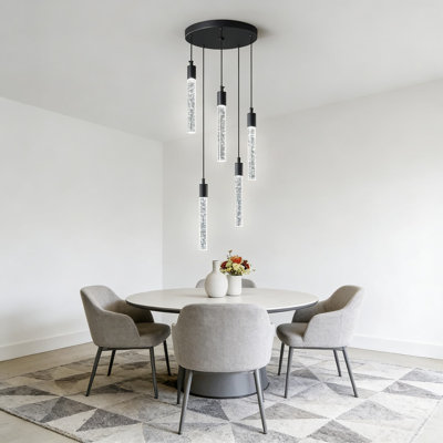 Luminaire suspendu DEL moderne à intensité variable avec détails en cristal, hauteur réglable pour îlot de cuisine, salle à manger, salon et chambre à coucher