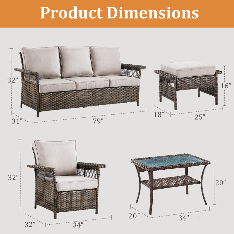 Hemi Wicker 5 - Person Patio Conversation Set with Cushions, Beige