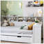 Lit de jour double en bois avec tablettes de rangement, lit multifonctionnel avec deux tiroirs de rangement et bureau d'étude, blanc antique
