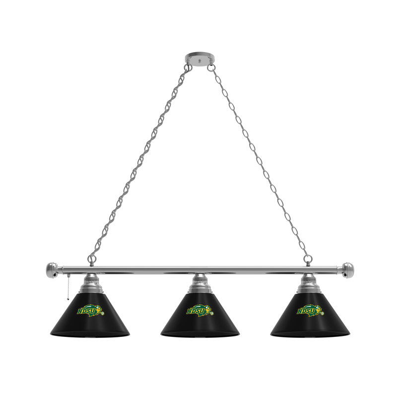 3 - Light Pool Table Lights Pendant, Chrome, North Dakota State Bison - Black