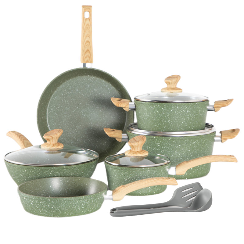 8 - Piece Non-Stick Aluminum Cookware Set, Green/Natural