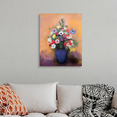 Anémones et lilas dans un vase bleu, d'après 1912 par Odilon Redon - reproduction d'art sur toile