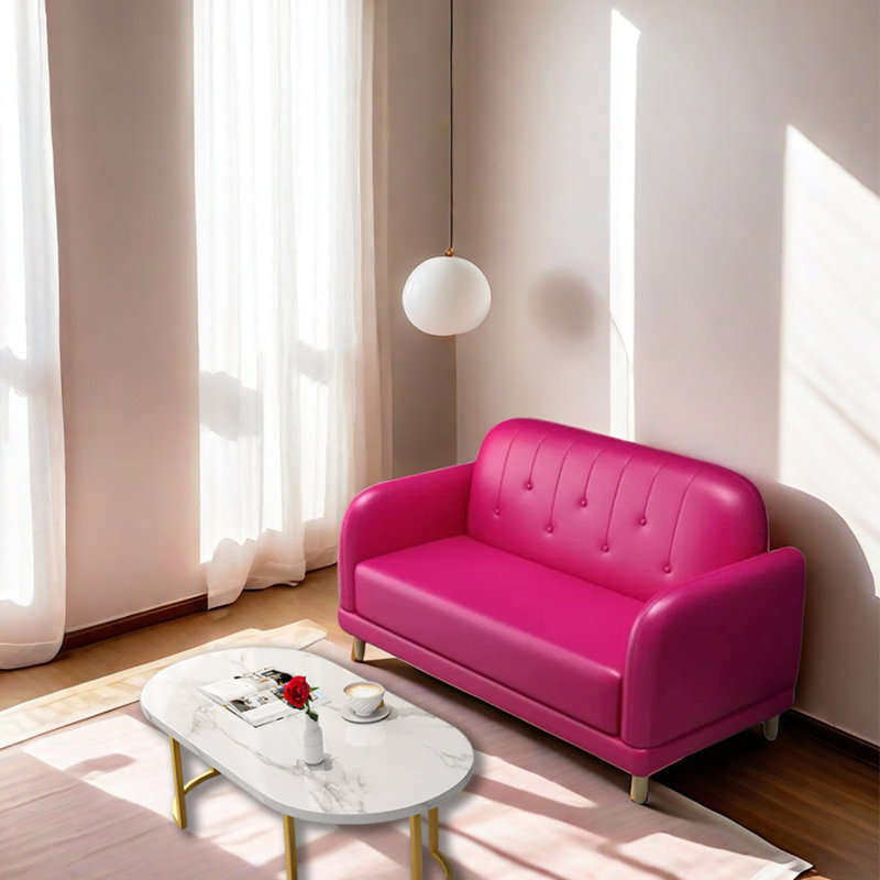 Banc rembourré en similicuir Cafe, Rose profond