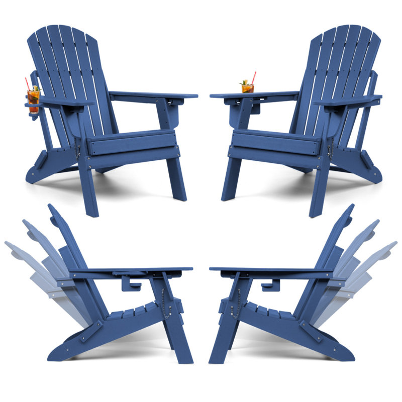 Plastic Folding Adirondack Chair with Adjustable Backrest, Navy
