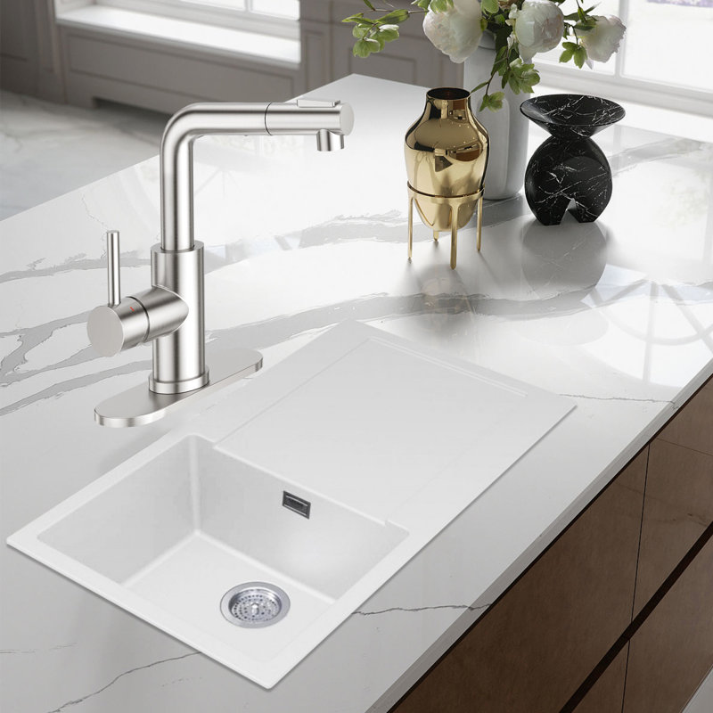 Sink Faucet With Sprayer - Pull-Out Faucet - Single Hole Single Handle Lever Faucet, Brushed