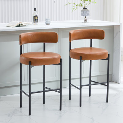 28" Boucle Upholstered Metal Counter Stool