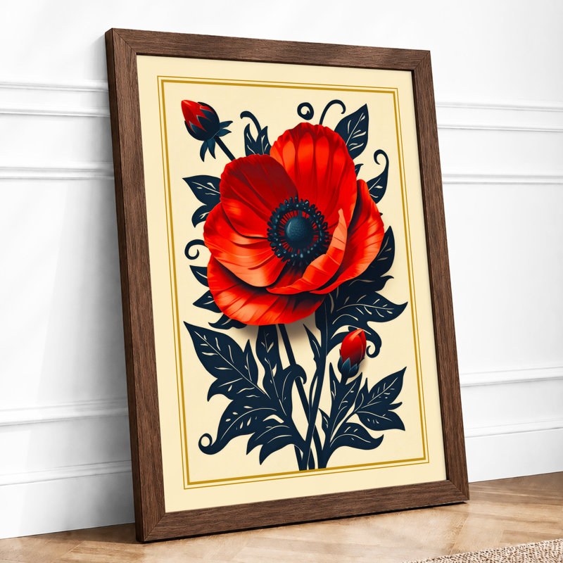 Scarlet Poppy Botanical - Print, Walnut, A1 - 84.1 x 59.4 cm
