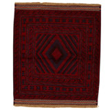 Hand Knotted Wool Area Rug in Red And Navy