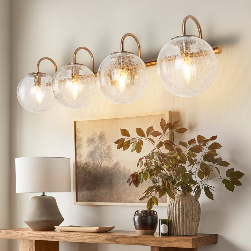 Vintage 31.5in. 4 Light Copper Modern Luxury Wall Sconce With Ice Crackled Clear Glass Shade With No Bulbs Included