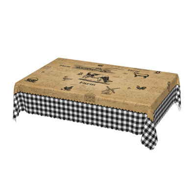 Washable Polyester Tablecloth Farmhouse Style with Cow & Gingham Pattern