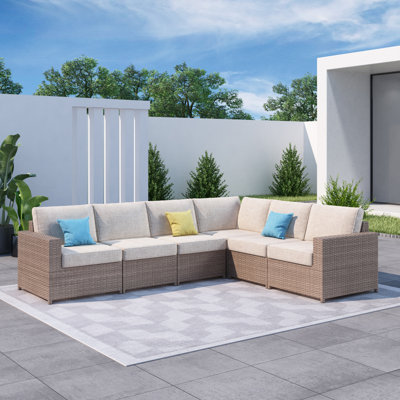 Canapé modulaire d'extérieur pour 6 personnes avec coussins entièrement assemblé