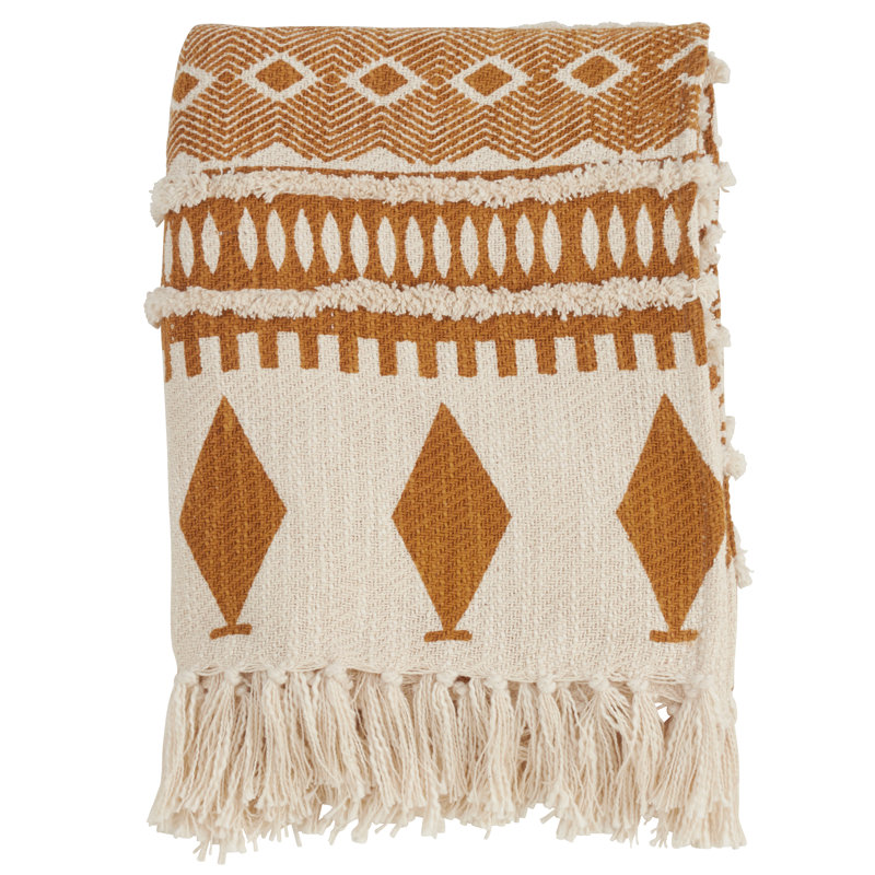 Saffron and Cream Cotton Bohemian Throw Blanket