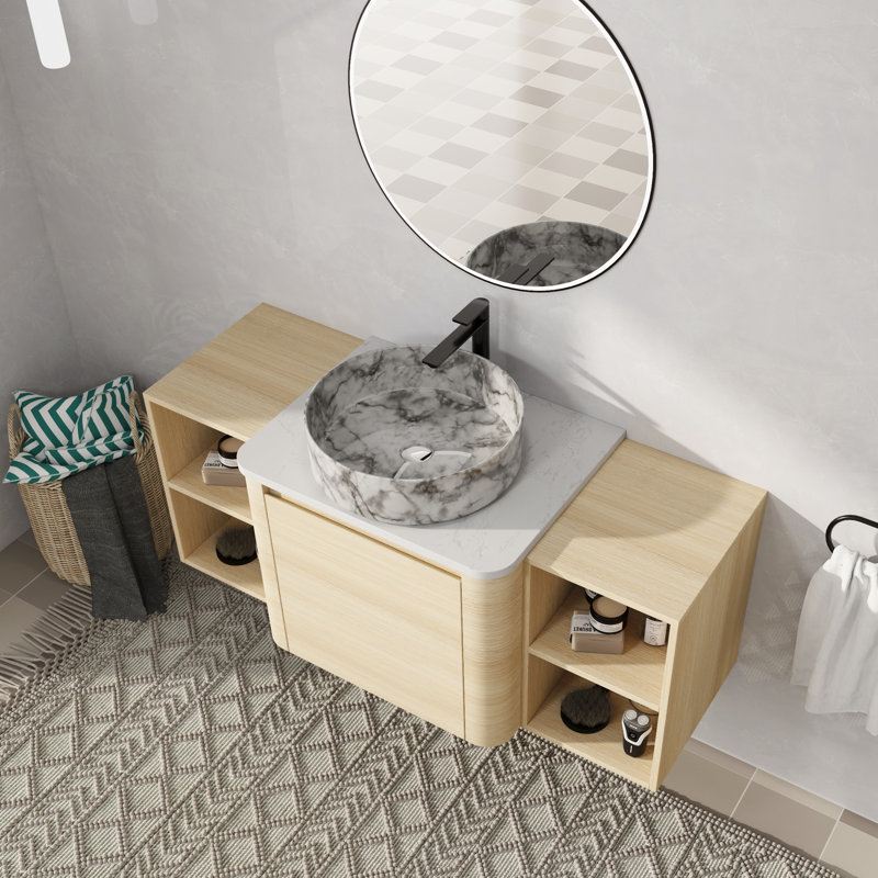 Meuble-lavabo mural simple 48 po avec lavabo en céramique, 48", Blanc / Gris