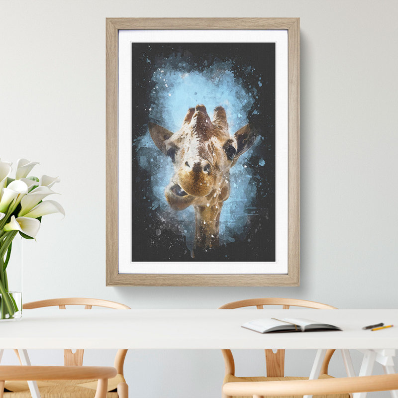 Chewing Giraffe - Framed Print, Oak Framed, 87cm H x 62cm W x 2cm D